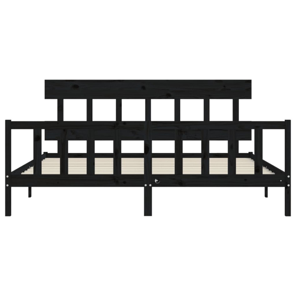Estructura de cama con cabecero madera maciza negro 200x200
