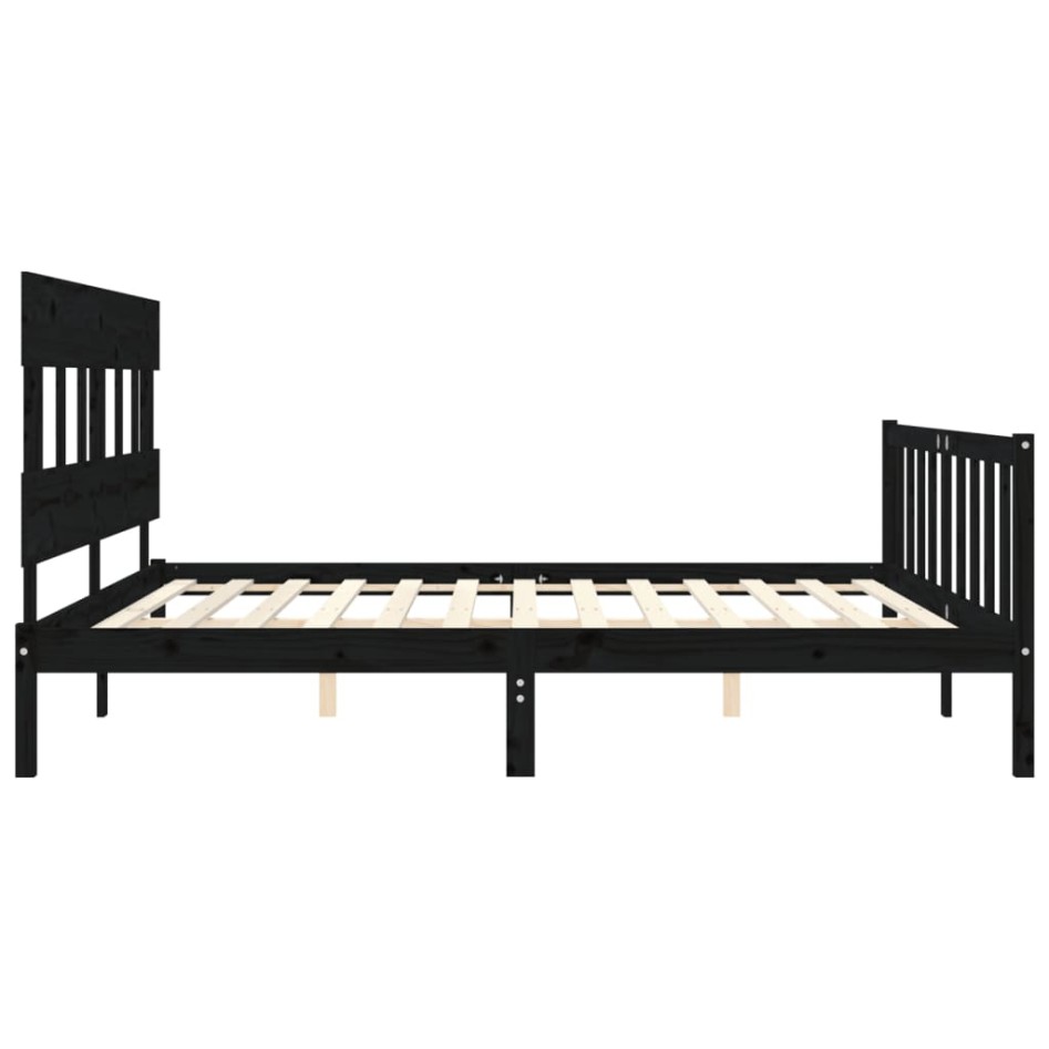 Estructura de cama con cabecero madera maciza negro 200x200
