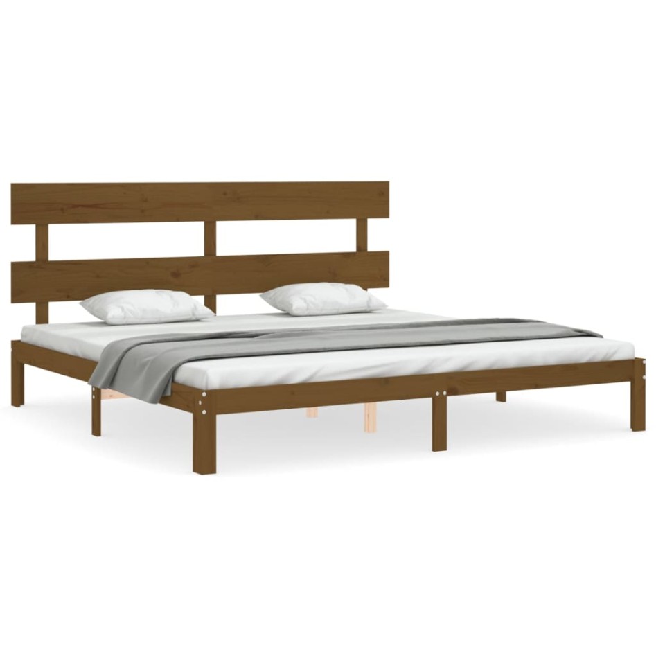 Estructura cama y cabecero madera maciza marrón miel 200x200