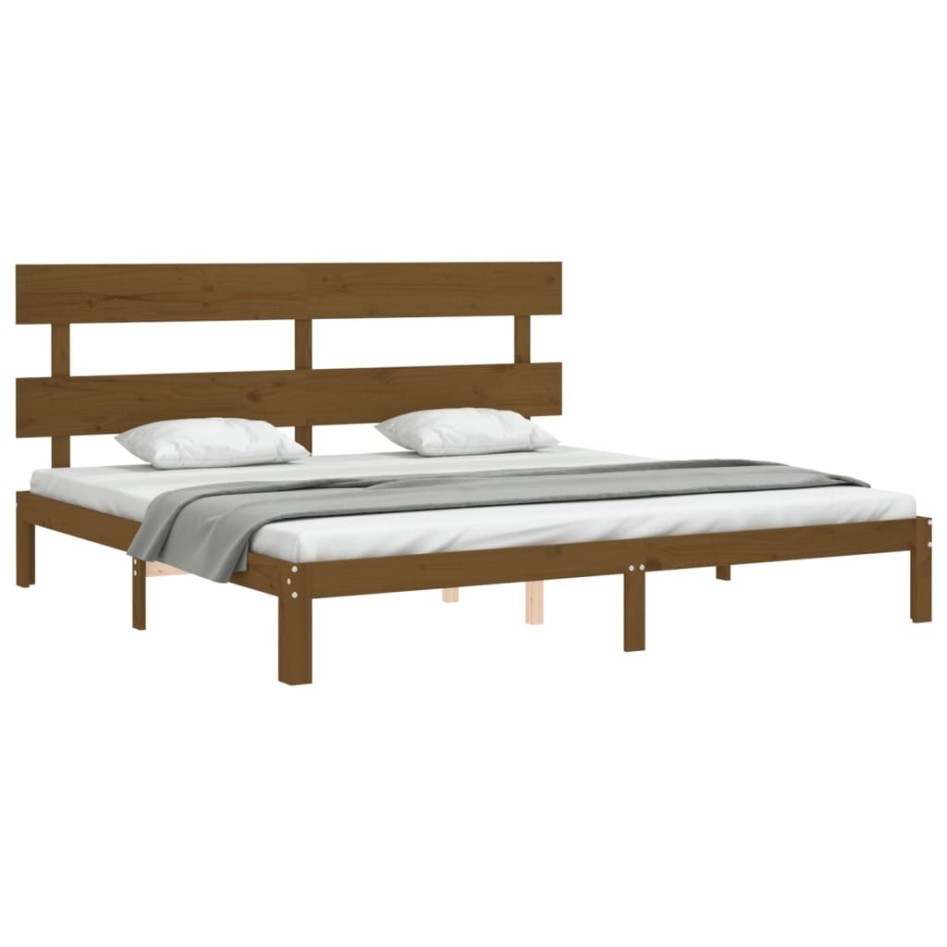 Estructura cama y cabecero madera maciza marrón miel 200x200