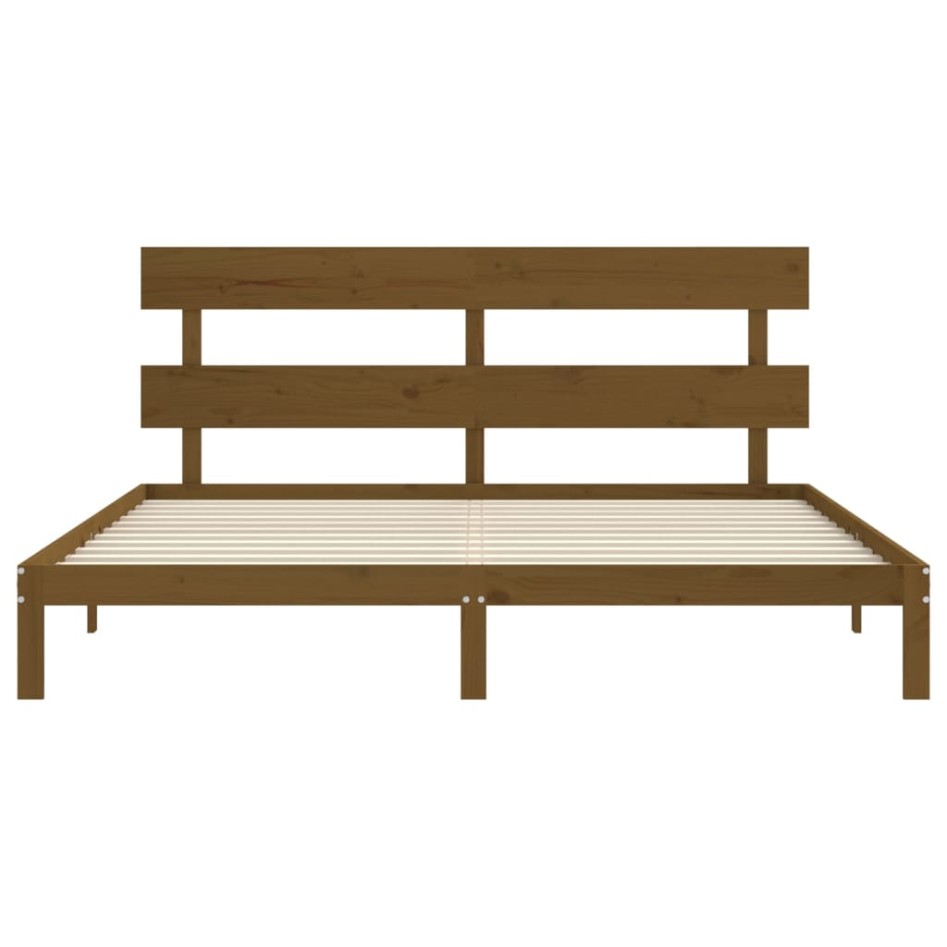 Estructura cama y cabecero madera maciza marrón miel 200x200