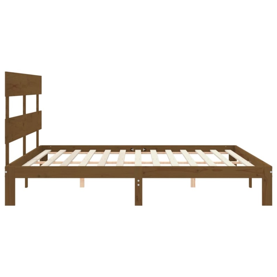 Estructura cama y cabecero madera maciza marrón miel 200x200