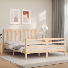 Estructura de cama con cabecero madera maciza 160x200