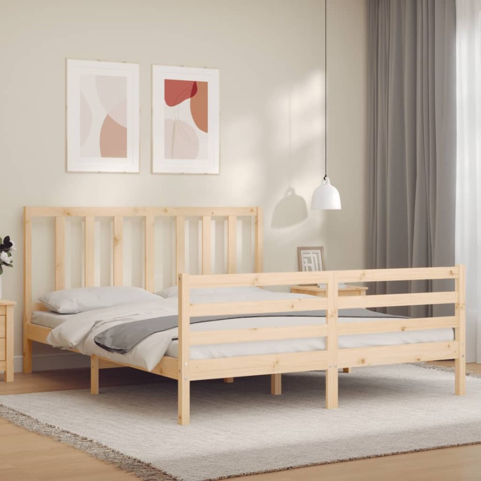 Estructura de cama con cabecero madera maciza 160x200