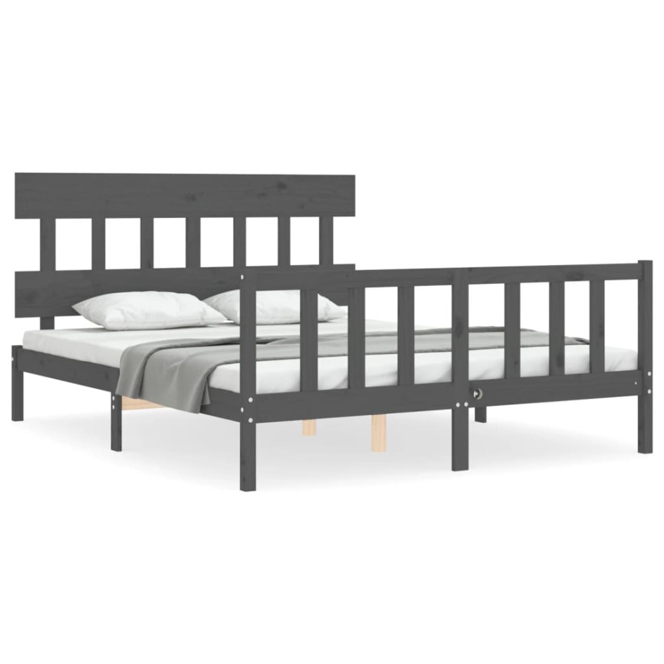 Estructura de cama matrimonio con cabecero madera maciza