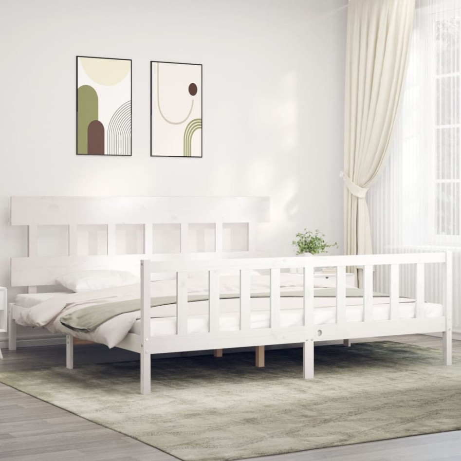 Estructura de cama con cabecero madera maciza blanco