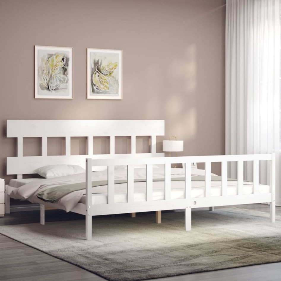 Estructura de cama con cabecero madera maciza blanco