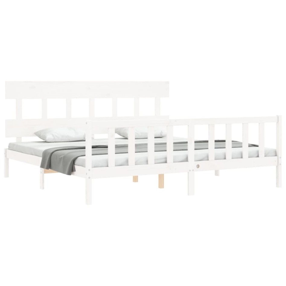 Estructura de cama con cabecero madera maciza blanco