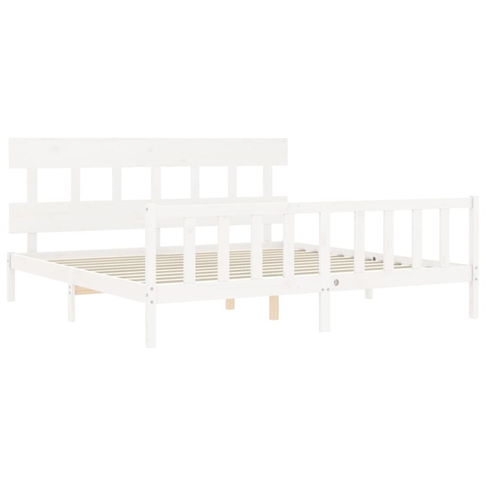 Estructura de cama con cabecero madera maciza blanco