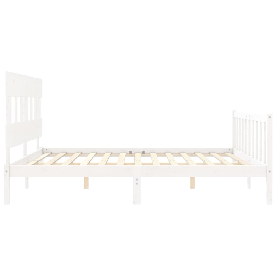 Estructura de cama con cabecero madera maciza blanco