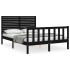 Estructura de cama con cabecero madera maciza negro 140x200