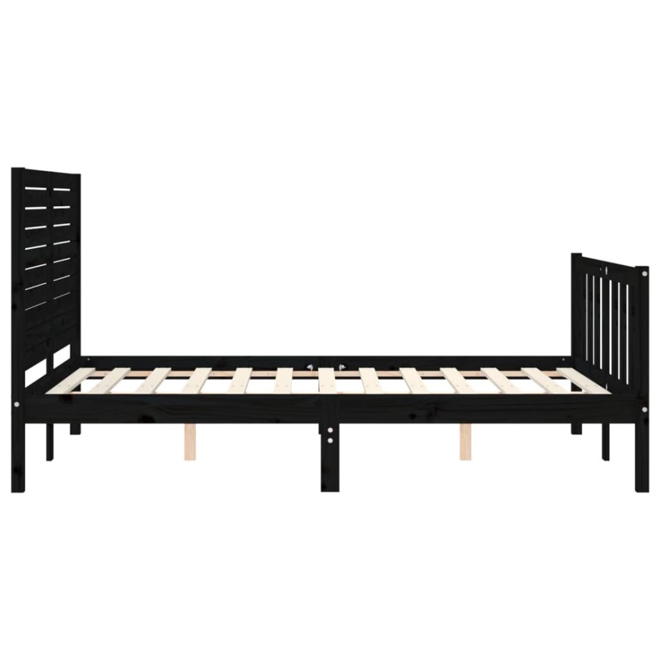 Estructura de cama con cabecero madera maciza negro 140x200