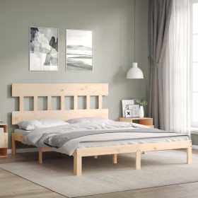Estructura de cama con cabecero madera maciza 160x200