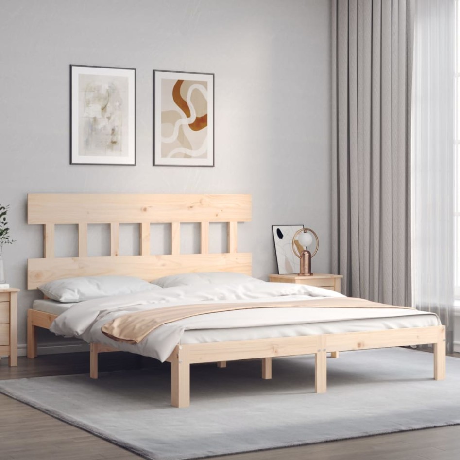 Estructura de cama con cabecero madera maciza 160x200