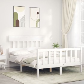 Estructura de cama con cabecero madera maciza blanco 140x190