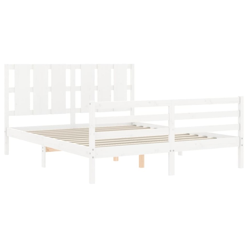 Estructura de cama con cabecero madera maciza blanco 160x200