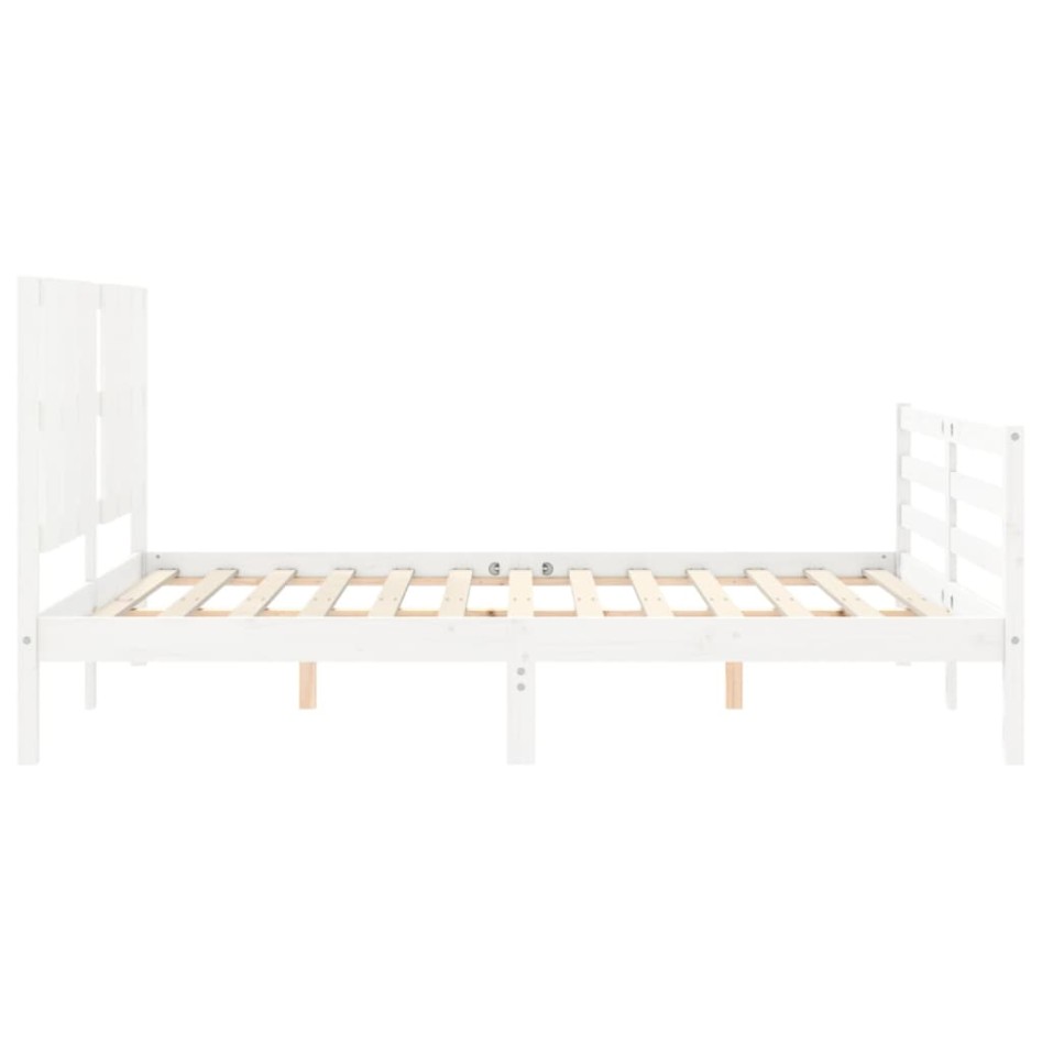 Estructura de cama con cabecero madera maciza blanco 160x200