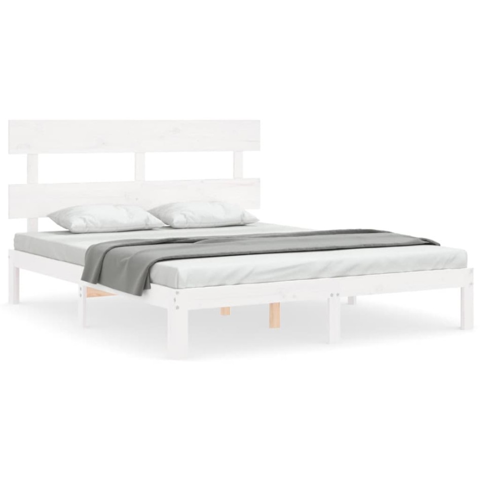 Estructura de cama con cabecero madera maciza blanco 160x200