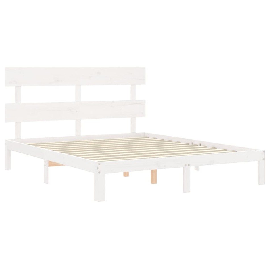 Estructura de cama con cabecero madera maciza blanco 160x200