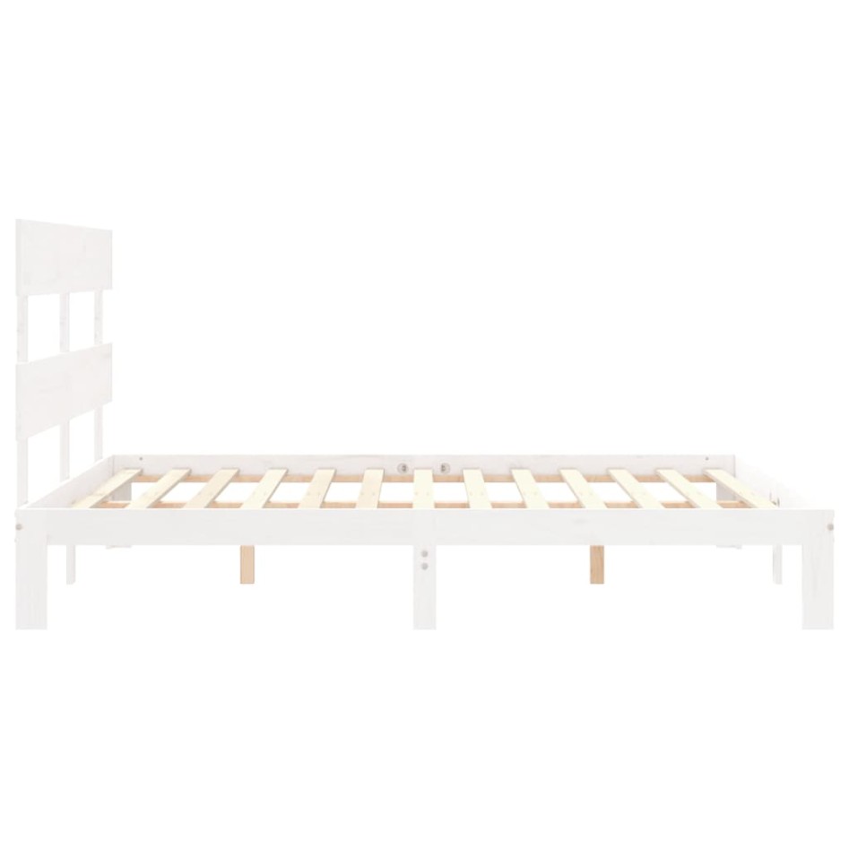 Estructura de cama con cabecero madera maciza blanco 160x200