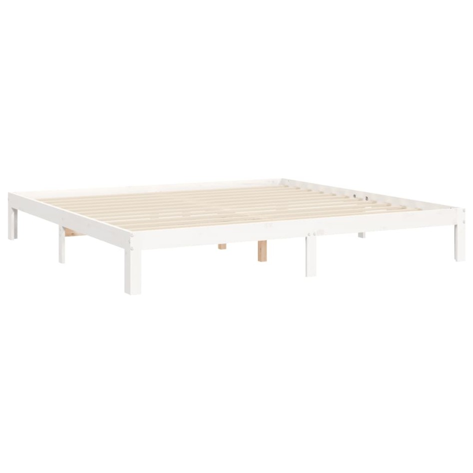 Estructura de cama con cabecero madera maciza blanco 160x200
