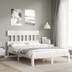 Estructura de cama con cabecero madera maciza blanco 140x190 cm