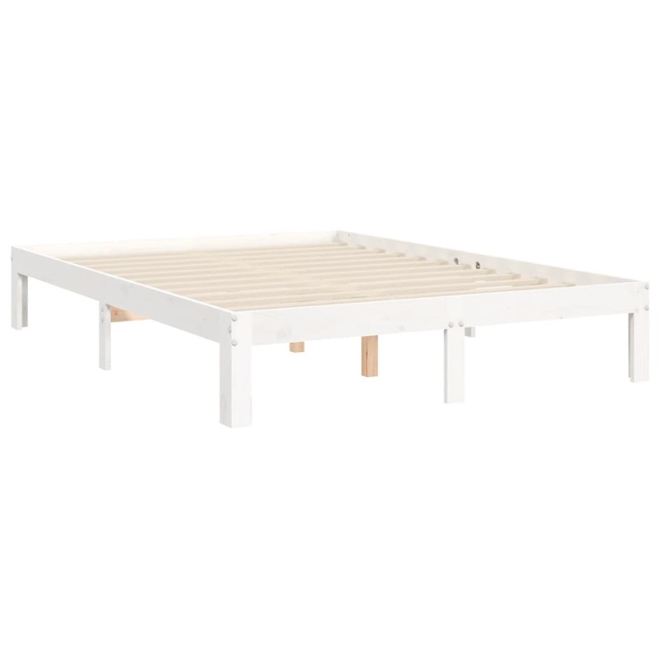Estructura de cama con cabecero madera maciza blanco 140x190