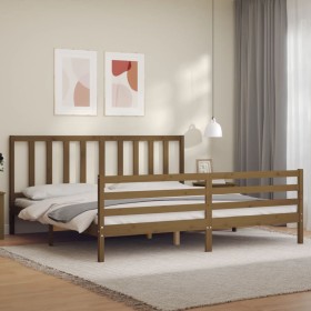 Estructura cama y cabecero madera maciza marrón miel 200x200