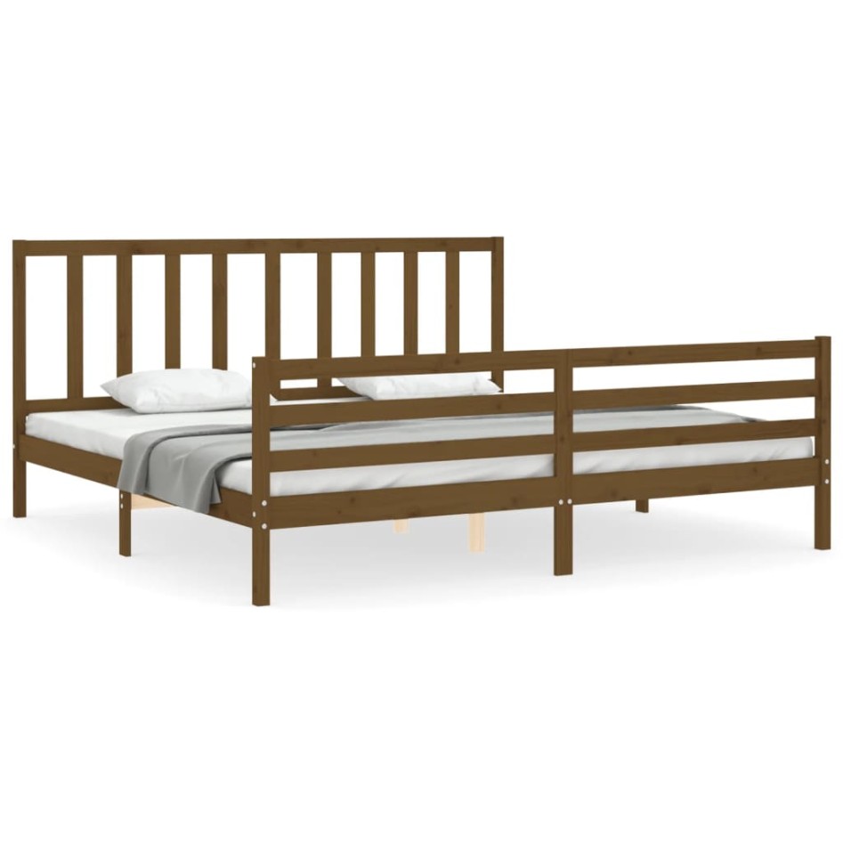 Estructura cama y cabecero madera maciza marrón miel 200x200