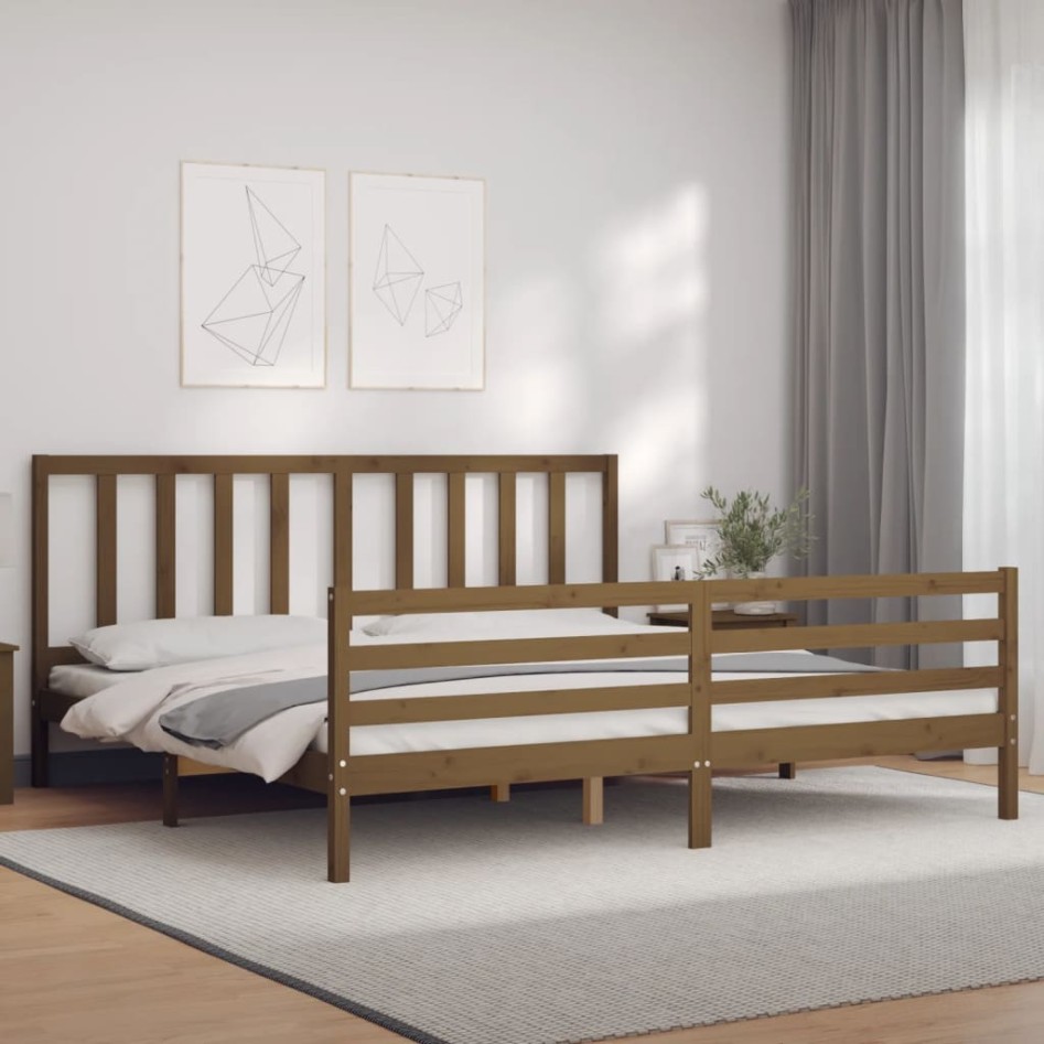 Estructura cama y cabecero madera maciza marrón miel 200x200