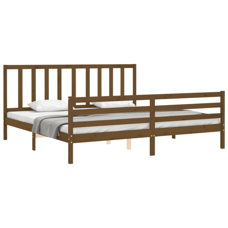 Estructura cama y cabecero madera maciza marrón miel 200x200