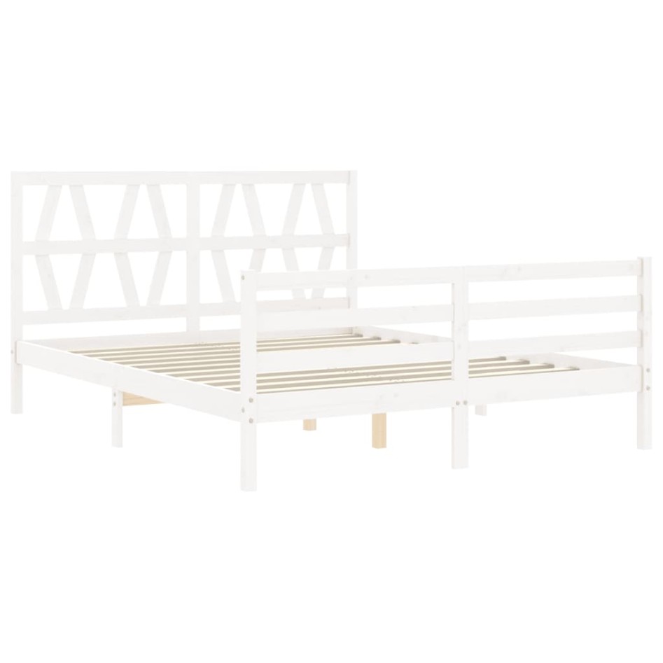 Estructura de cama con cabecero madera maciza blanco 160x200