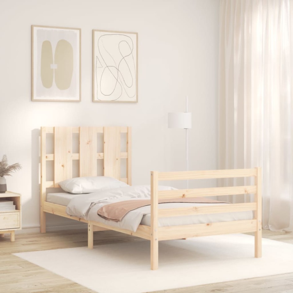 Estructura de cama individual con cabecero madera
