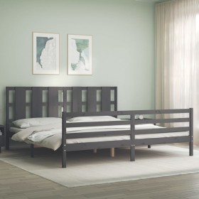 Estructura de cama con cabecero madera maciza gris 200x200