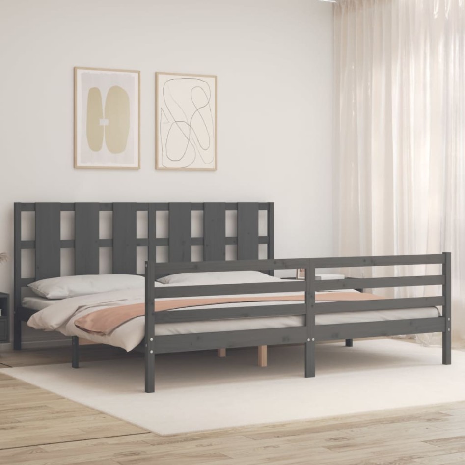 Estructura de cama con cabecero madera maciza gris 200x200