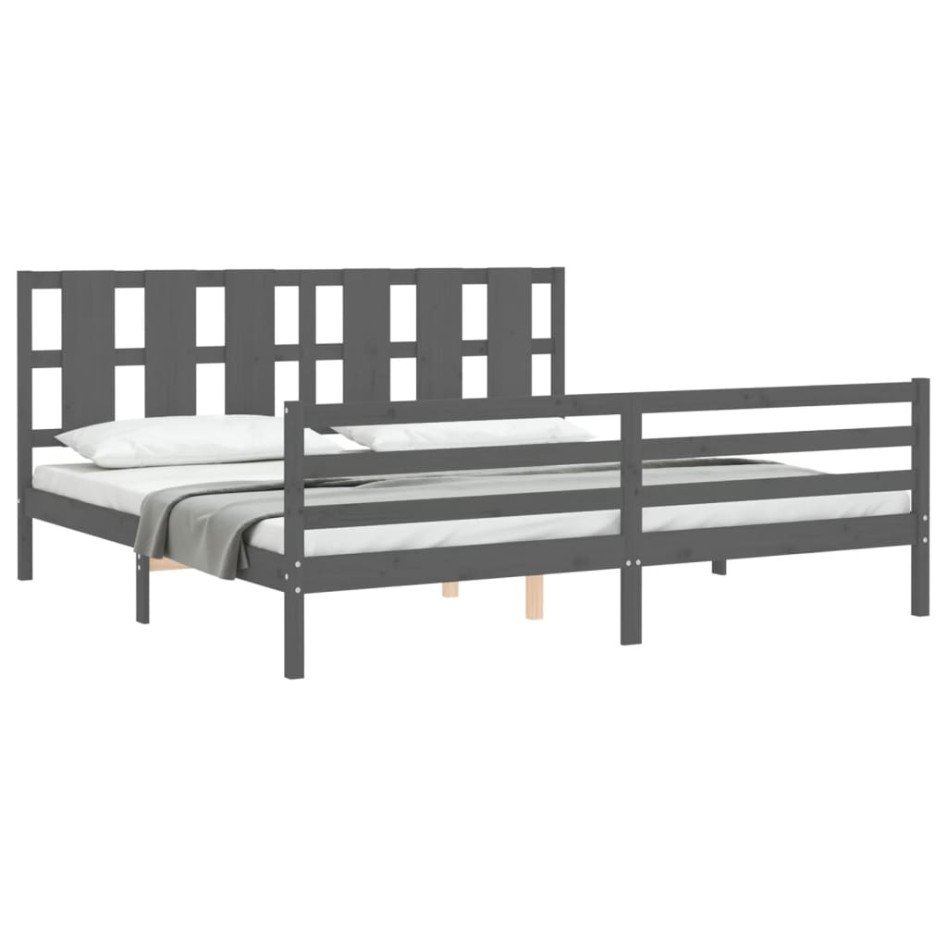 Estructura de cama con cabecero madera maciza gris 200x200