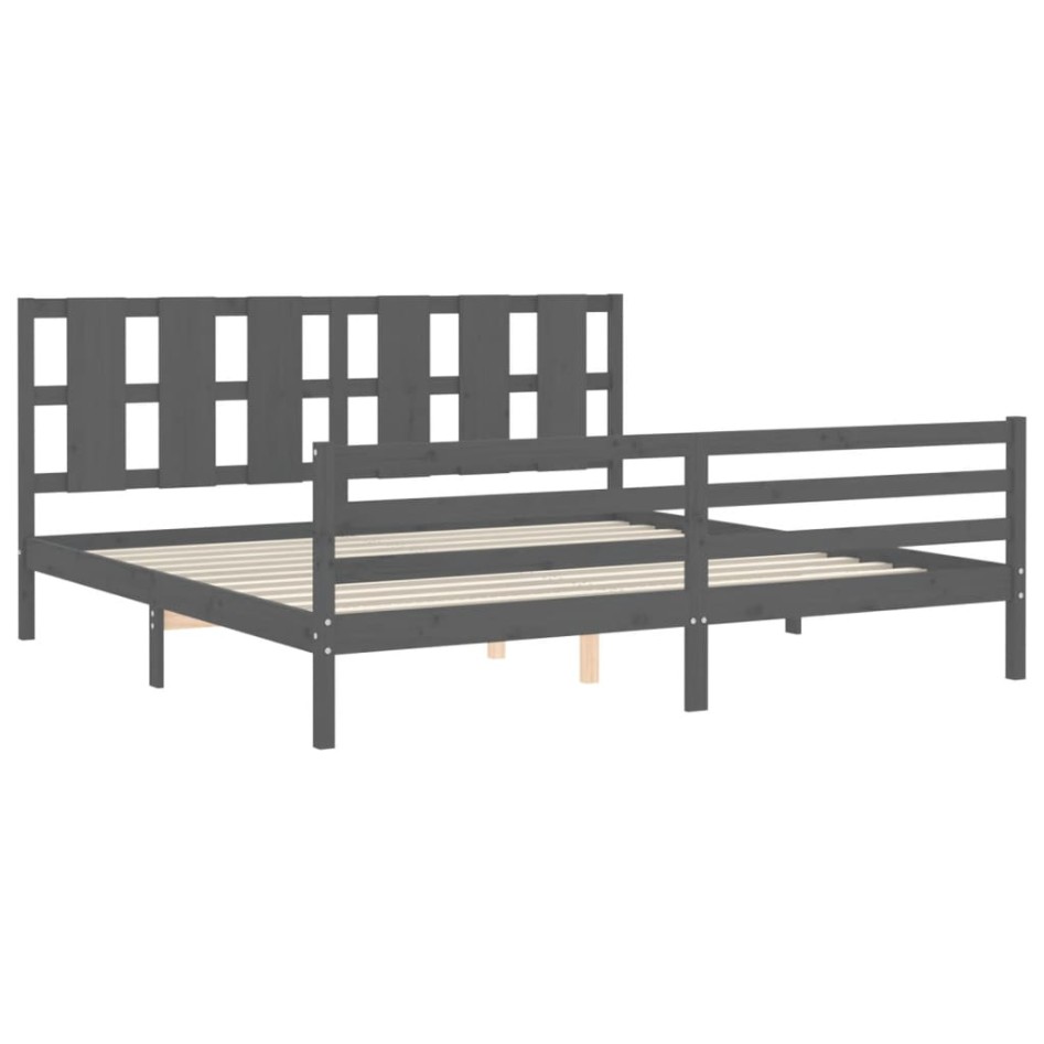 Estructura de cama con cabecero madera maciza gris 200x200