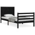 Estructura de cama con cabecero madera maciza negro 90x200