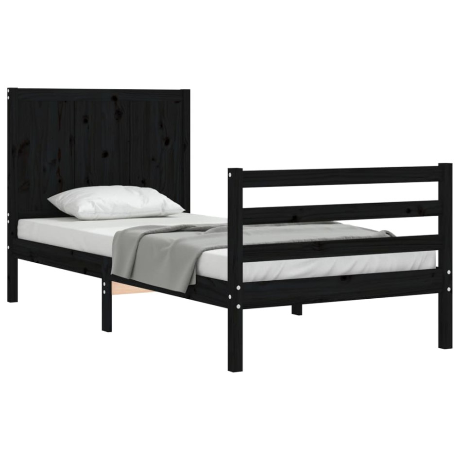 Estructura de cama con cabecero madera maciza negro 90x200