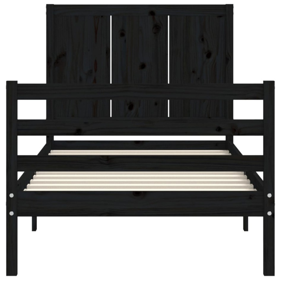 Estructura de cama con cabecero madera maciza negro 90x200