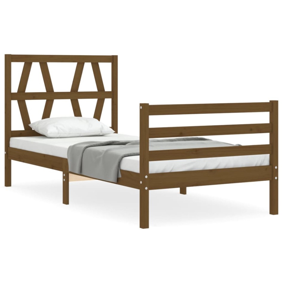 Estructura cama con cabecero madera maciza marrón miel