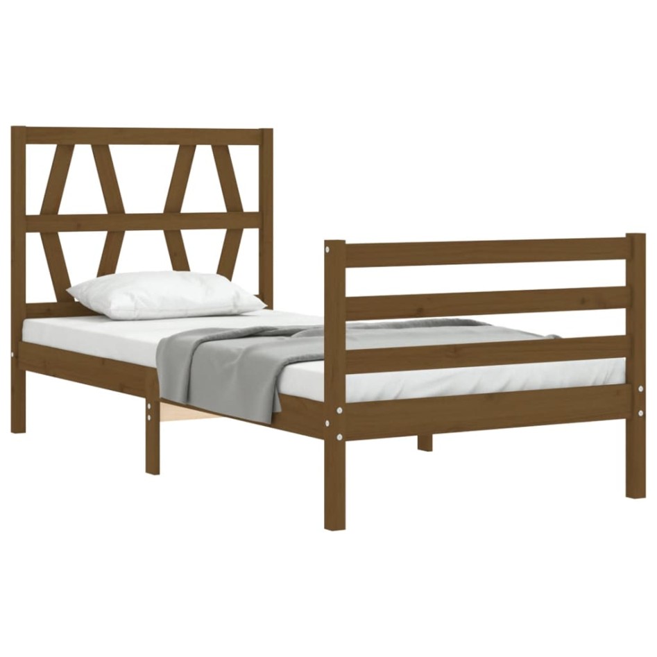Estructura cama con cabecero madera maciza marrón miel