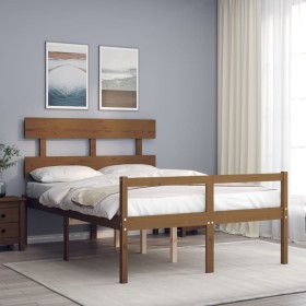 Cama personas mayores cabecero madera marrón miel 140x190