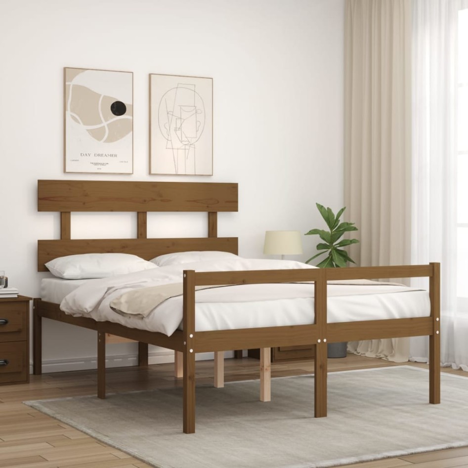 Cama personas mayores cabecero madera marrón miel 140x190