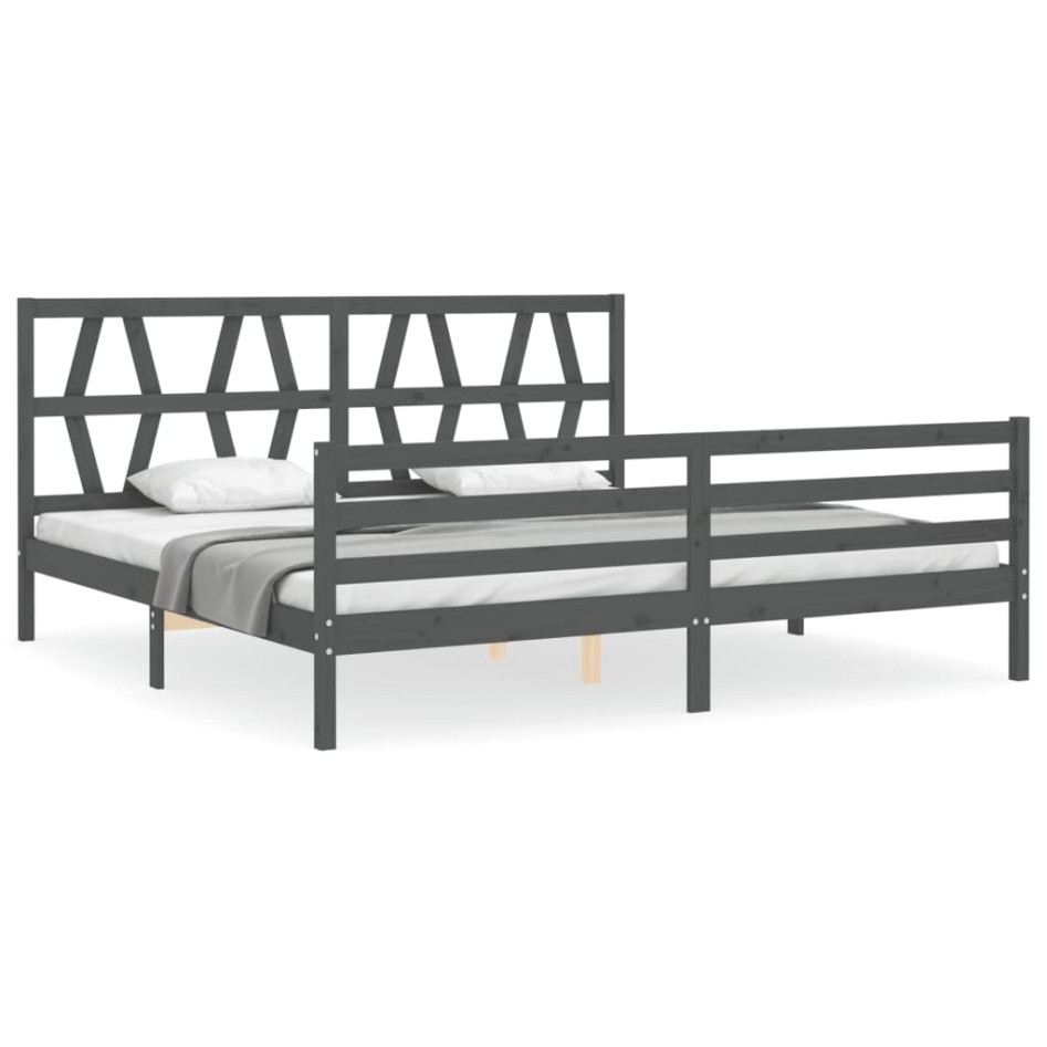 Estructura de cama con cabecero madera maciza gris 200x200