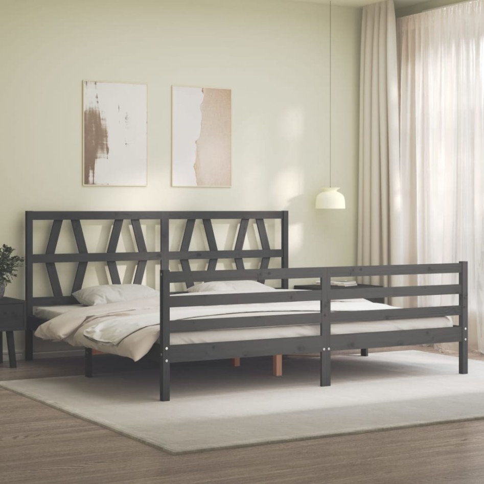 Estructura de cama con cabecero madera maciza gris 200x200