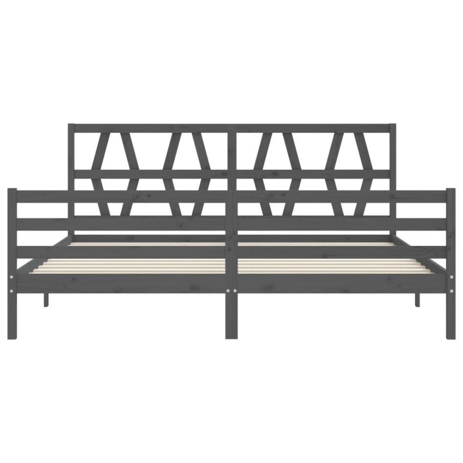 Estructura de cama con cabecero madera maciza gris 200x200