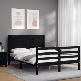Estructura de cama con cabecero madera maciza negro 120x200