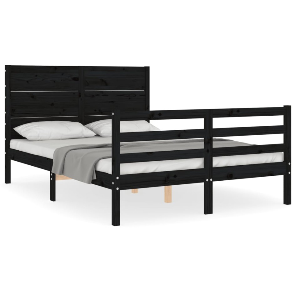 Estructura de cama con cabecero madera maciza negro 120x200