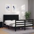 Estructura de cama con cabecero madera maciza negro 120x200